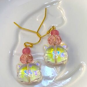 Cute cat glass handmade earrings with Czech glass